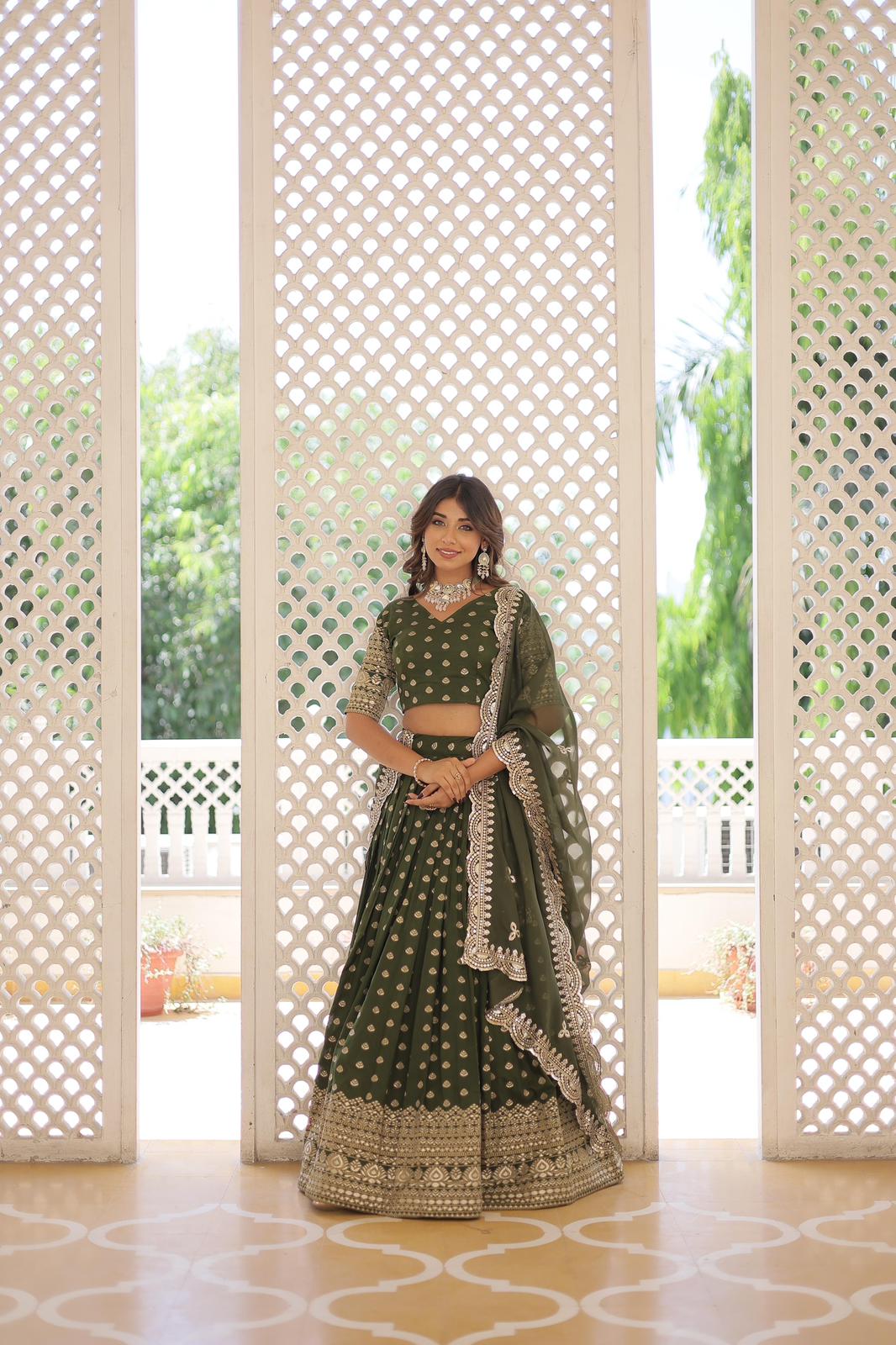 Solidcolour Viscose Jacquard Lehnga Choli