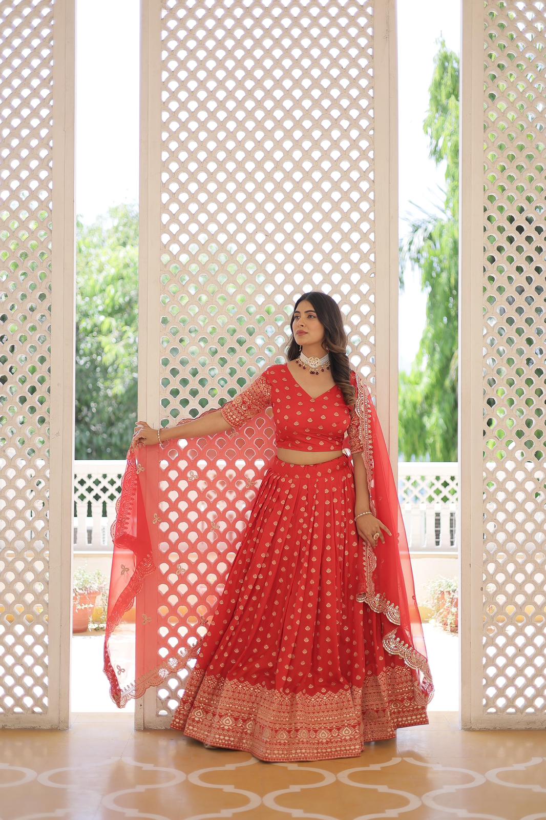 Solidcolour Viscose Jacquard Lehnga Choli