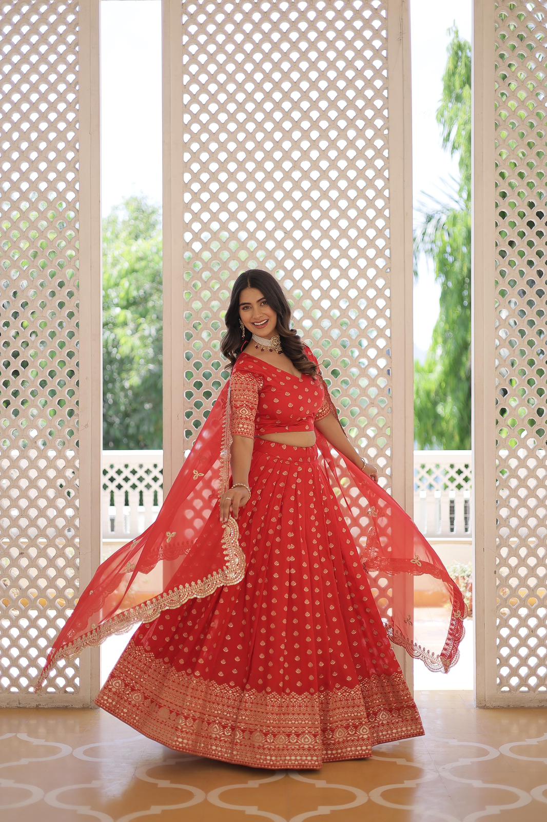 Solidcolour Viscose Jacquard Lehnga Choli