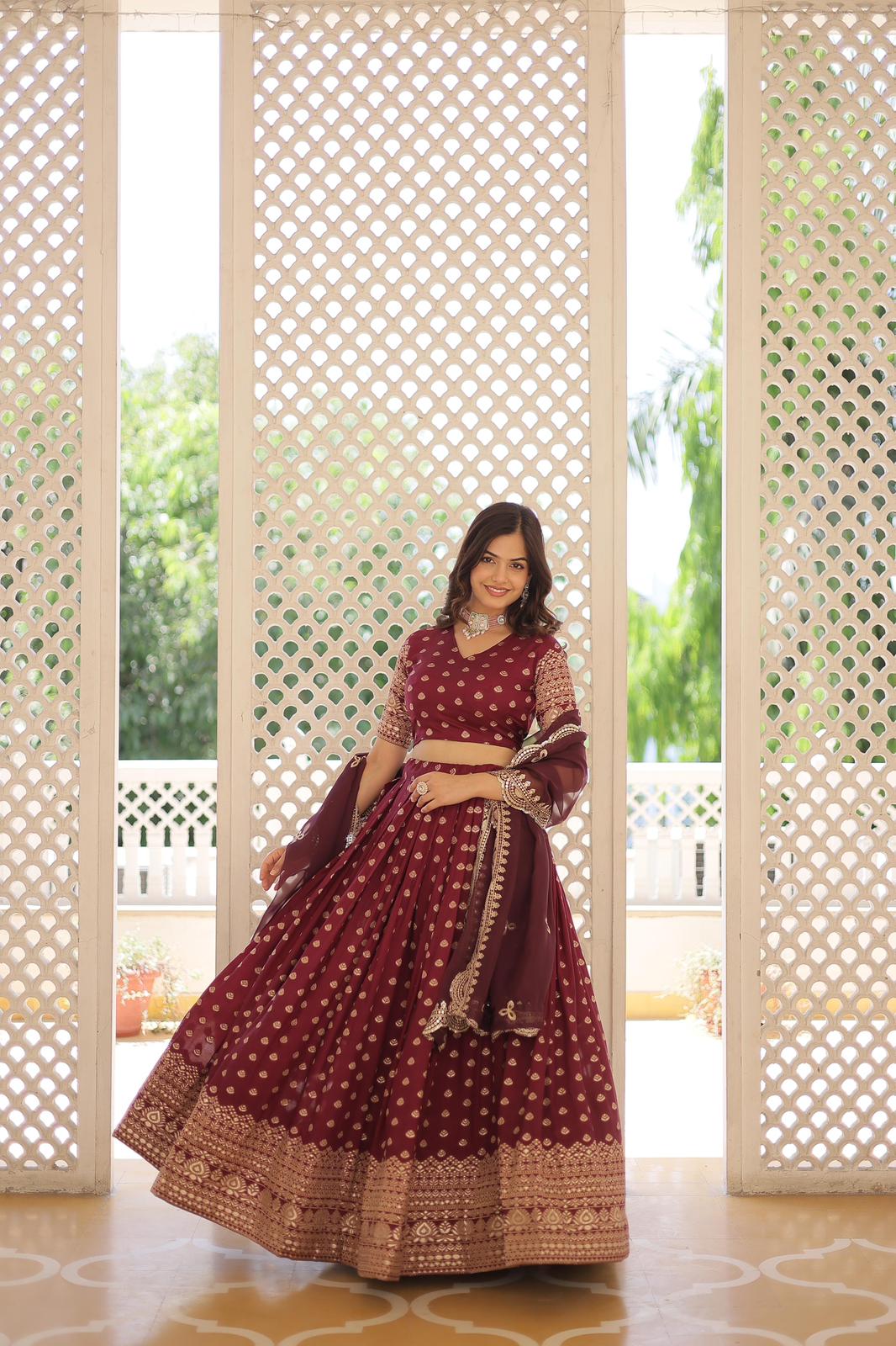 Solidcolour Viscose Jacquard Lehnga Choli