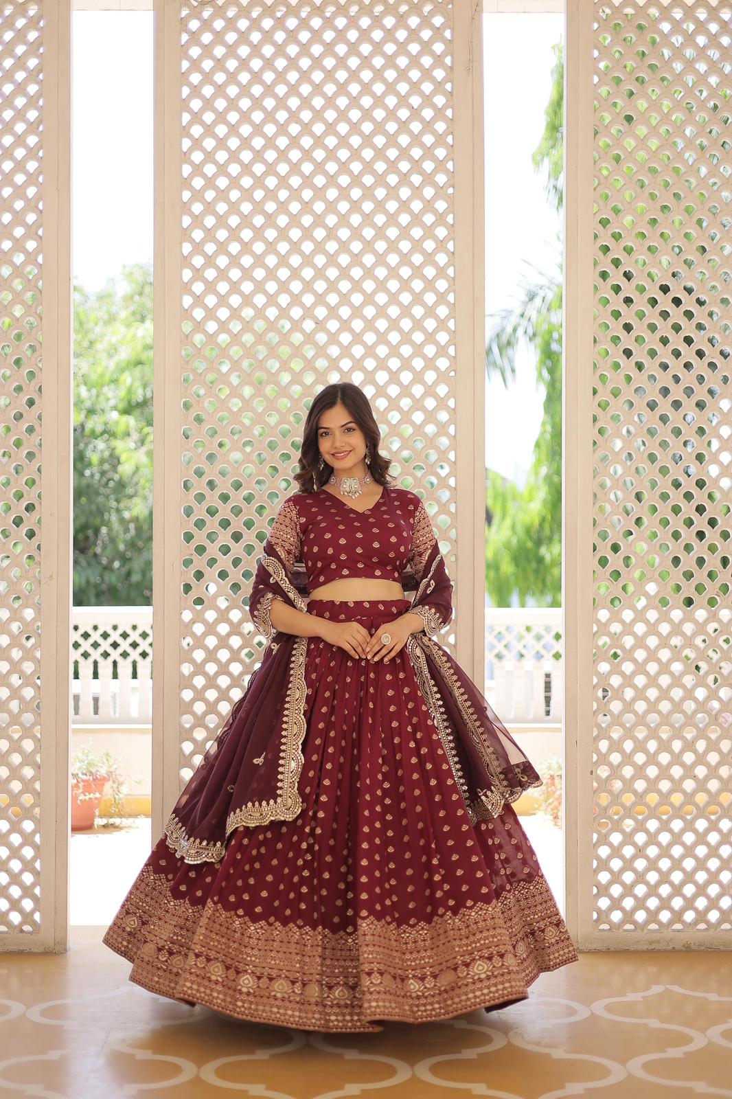 Solidcolour Viscose Jacquard Lehnga Choli