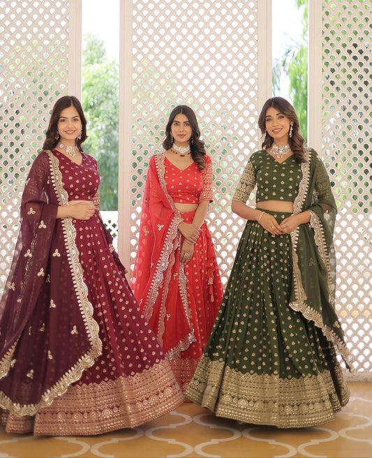 Solidcolour Viscose Jacquard Lehnga Choli