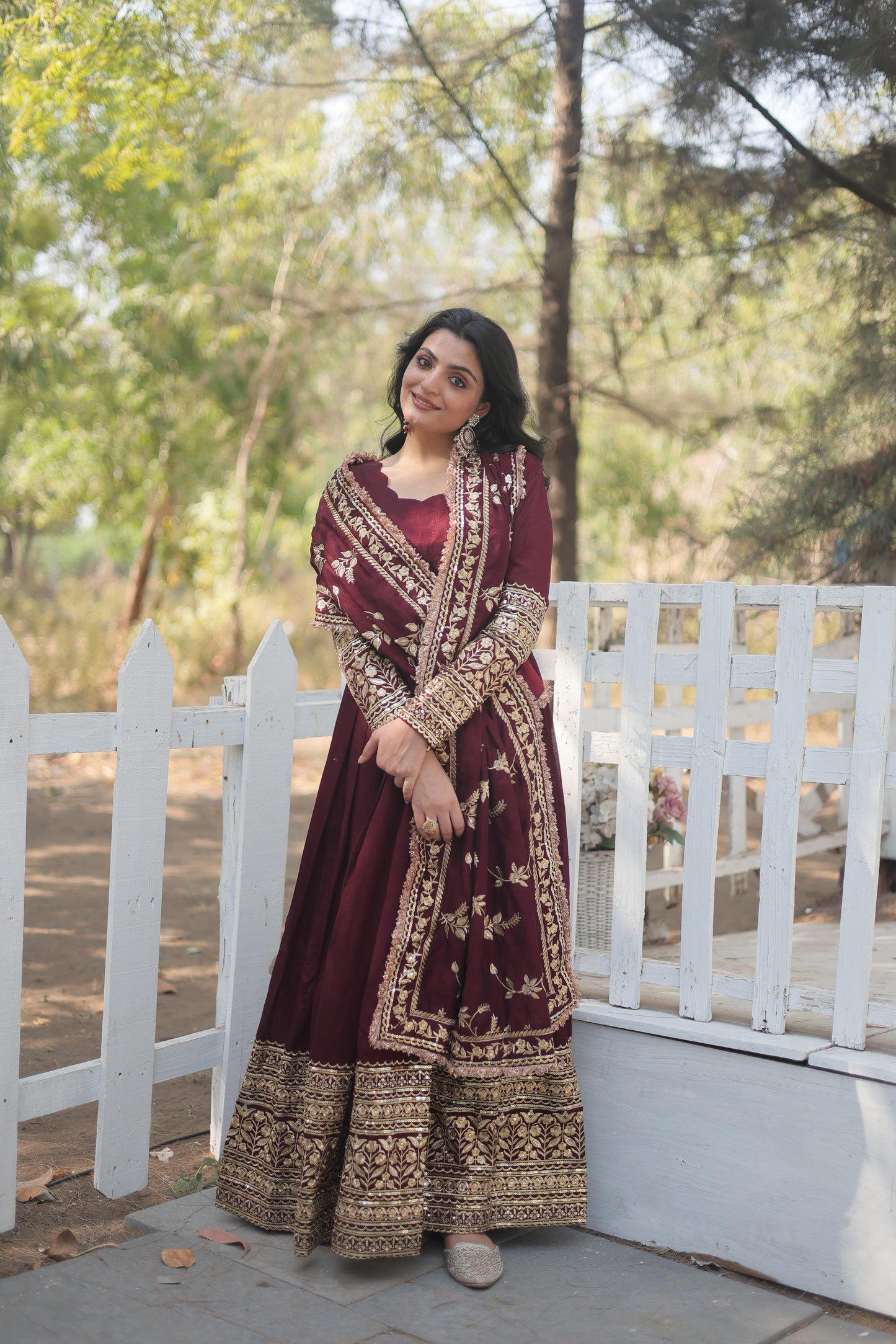 Dark Maroon Vichitra Rich Sequins Work Anarkali Gown