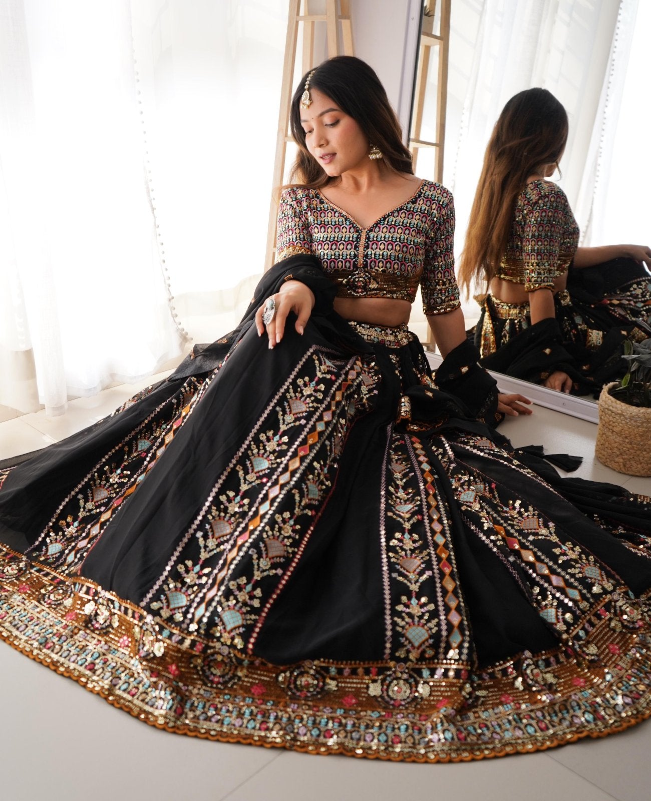 Black Faux Georgette Heavy Sequins Work Lehnga Choli