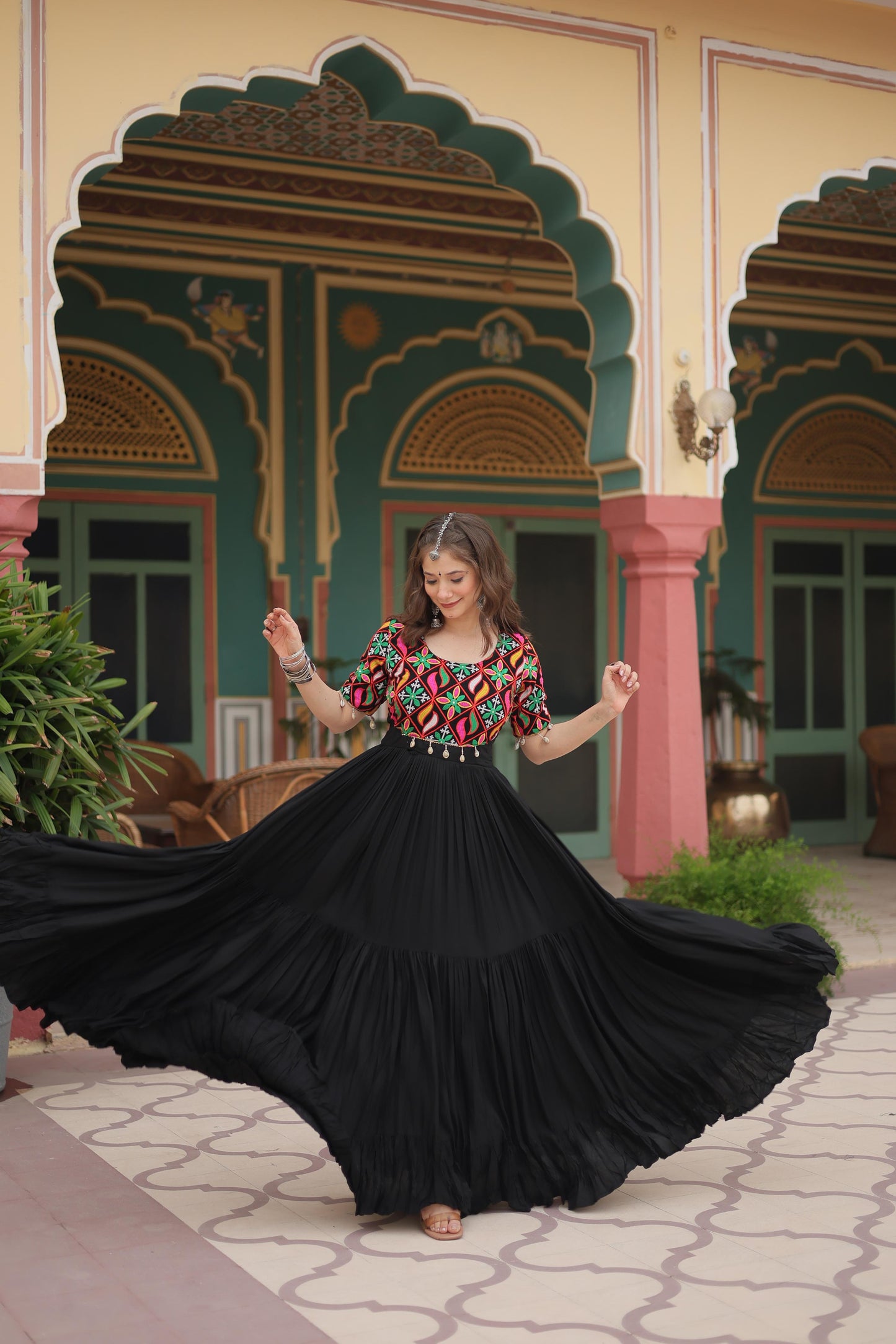 Black Rayon Gamthi Kodi Work Gown