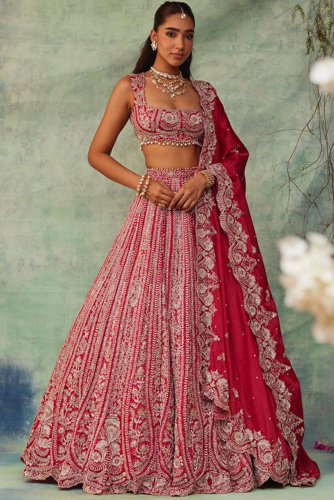 Bridal Red Boomer Silk Heavy Embroidery Work Lehnga Set