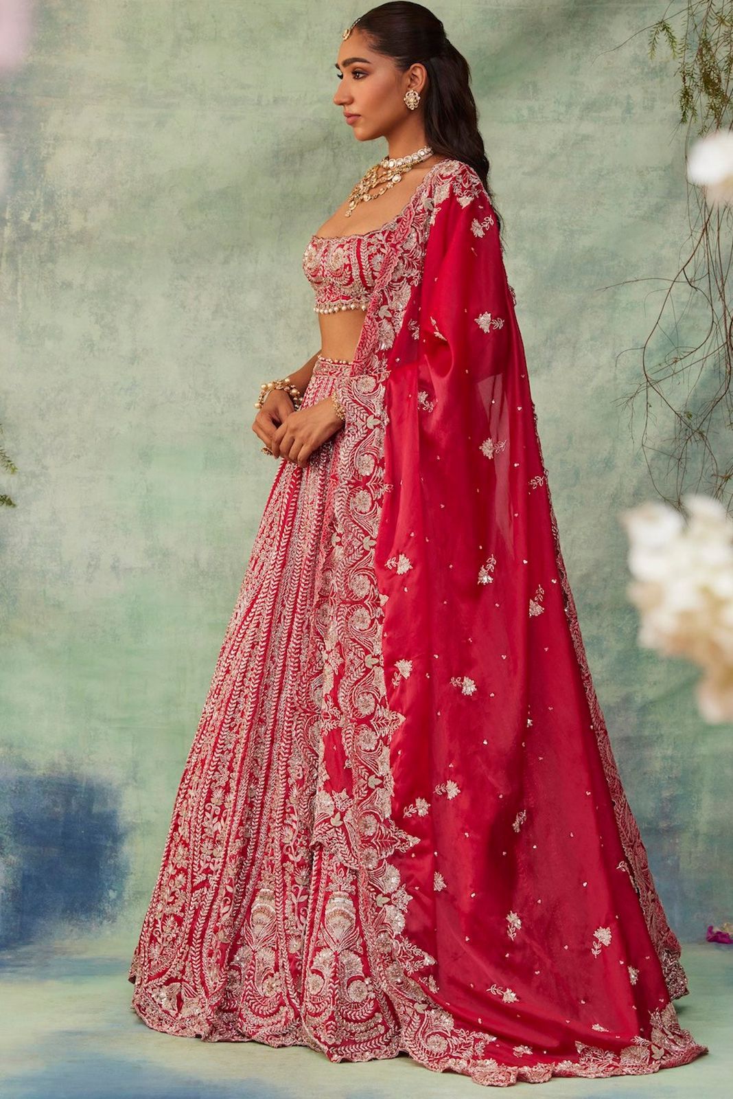 Bridal Red Boomer Silk Heavy Embroidery Work Lehnga Set