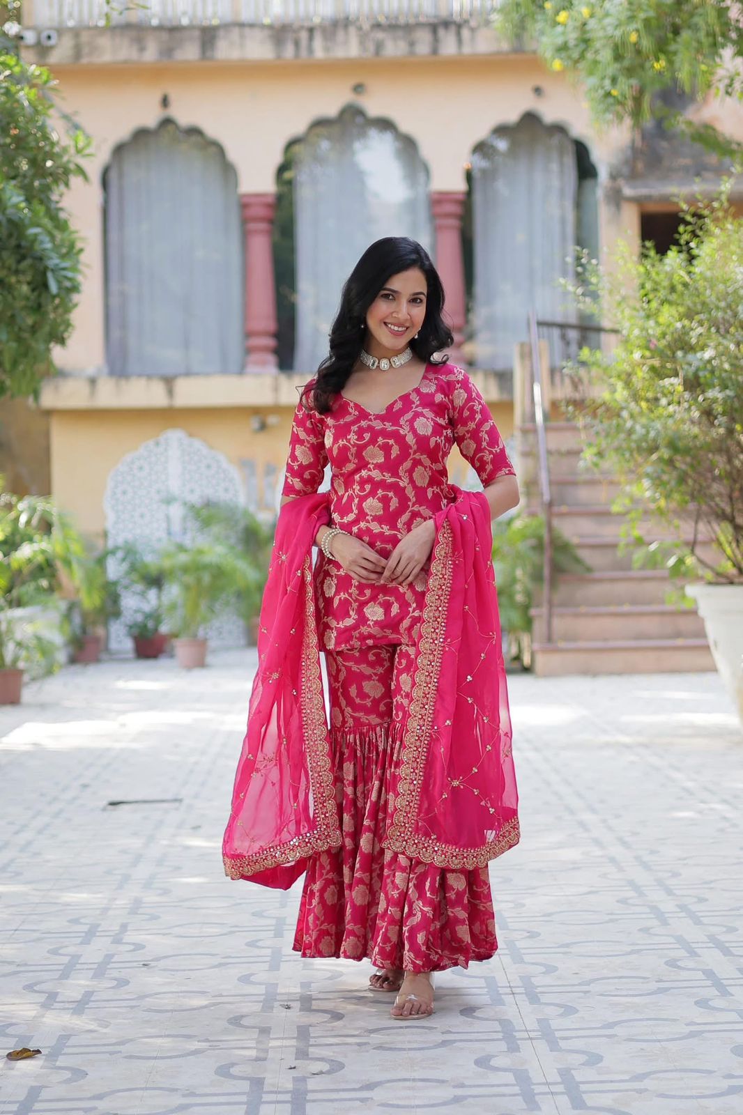 Viscose Georgette Jacquard Sharara Suit