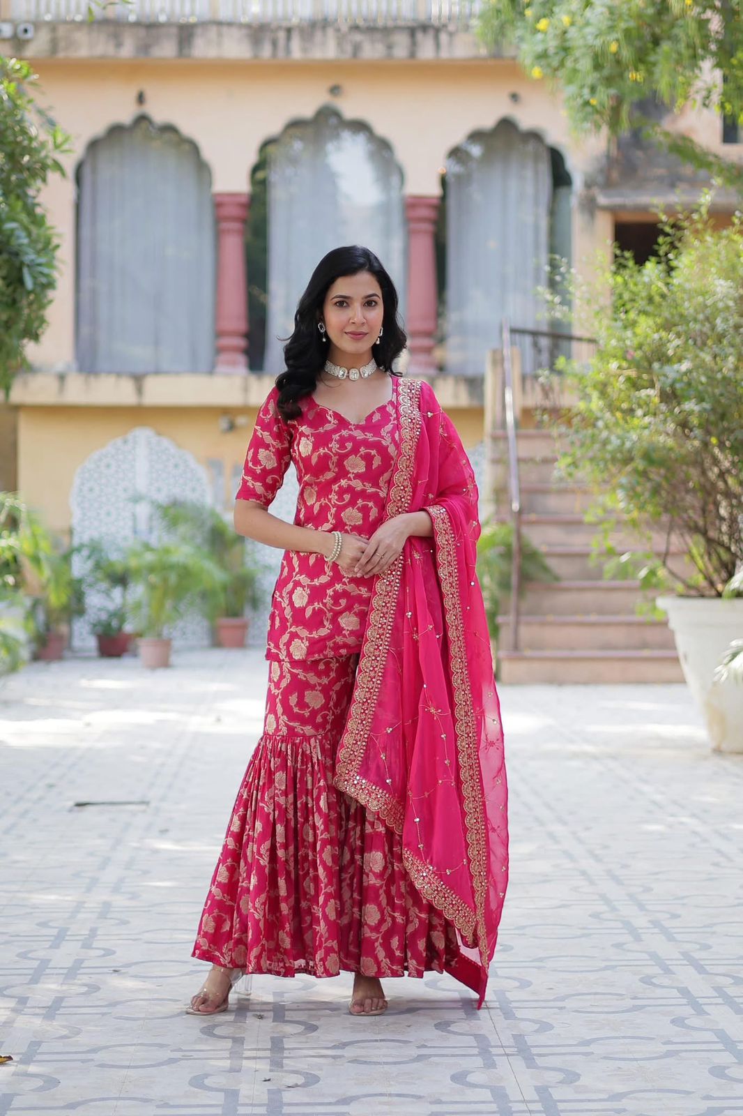 Viscose Georgette Jacquard Sharara Suit