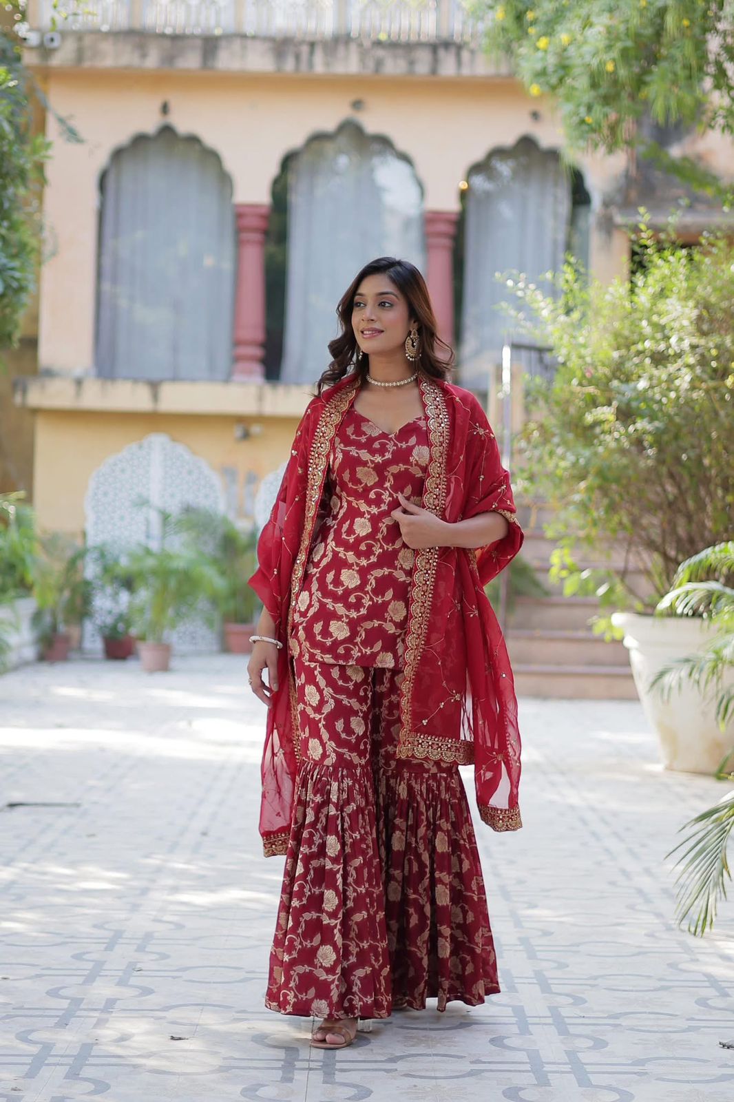 Viscose Georgette Jacquard Sharara Suit