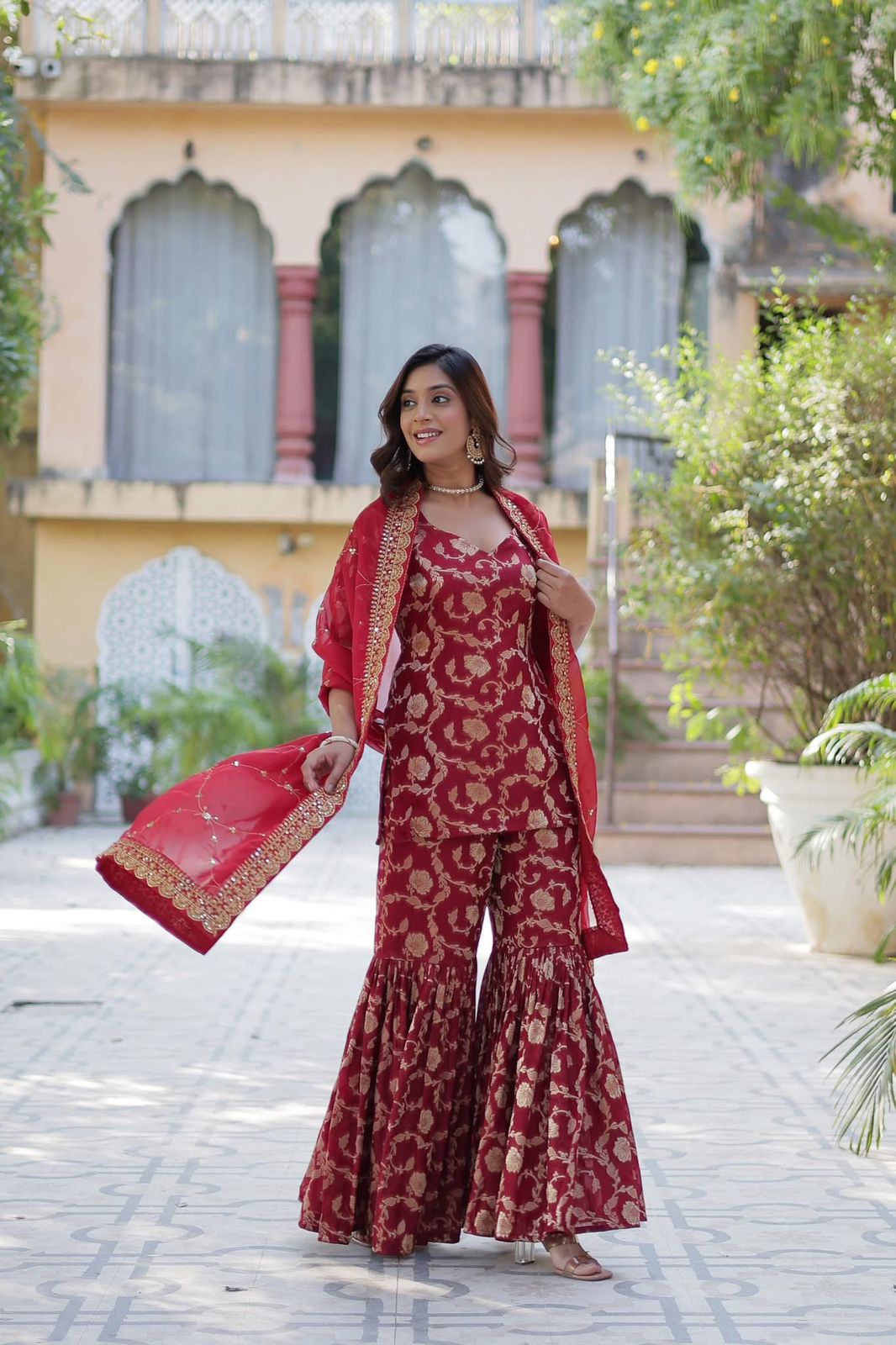 Viscose Georgette Jacquard Sharara Suit