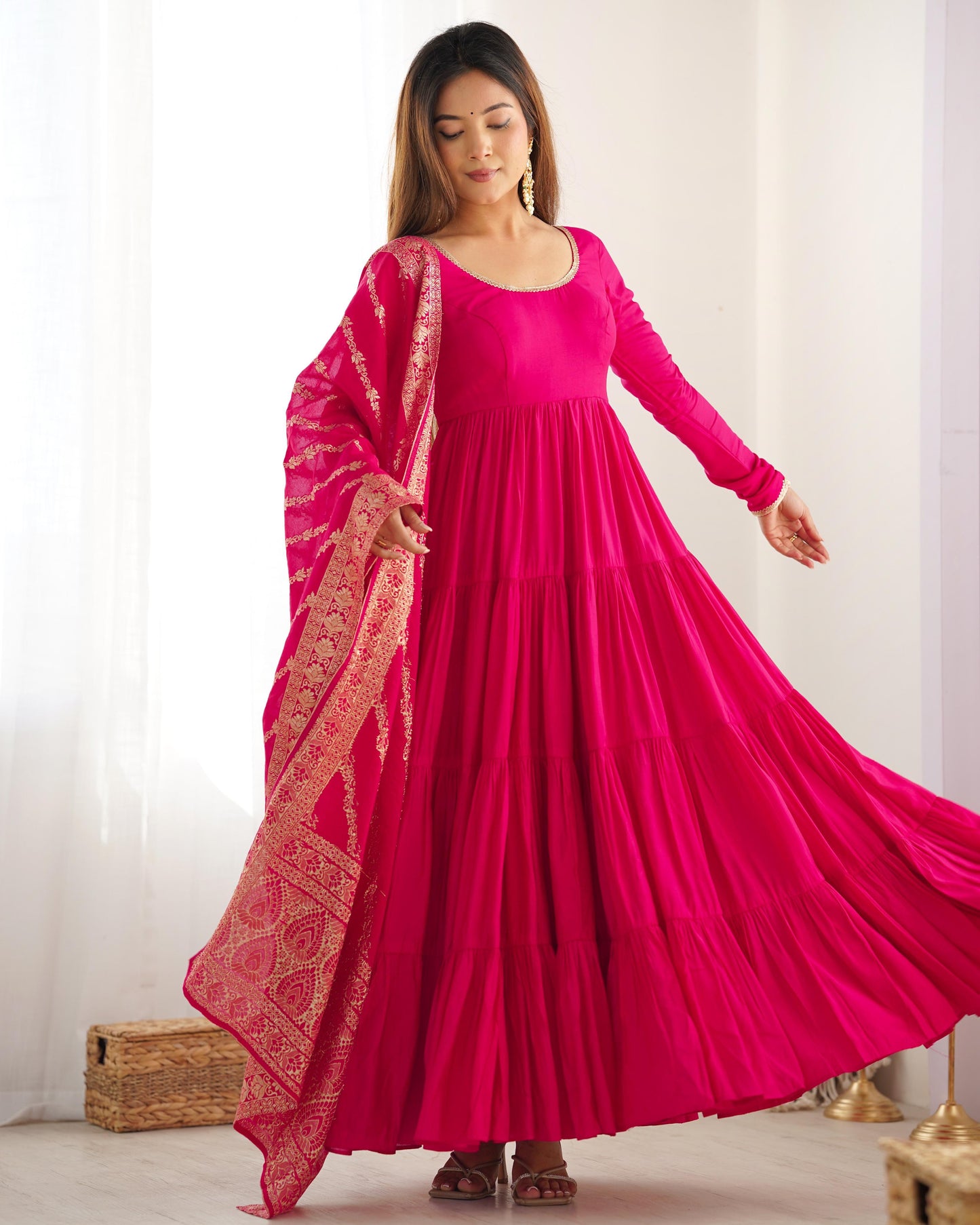 Solid Colour Romansilk Heavy Flared Anarkali Suit