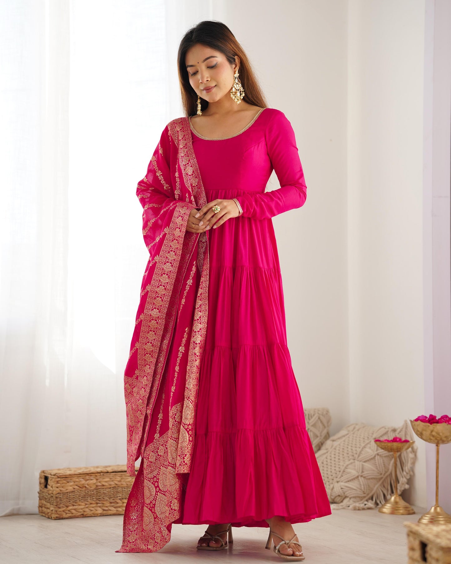 Solid Colour Romansilk Heavy Flared Anarkali Suit