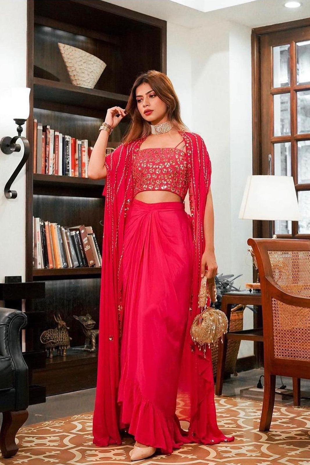 Red Koti Style Georgette Indo Set