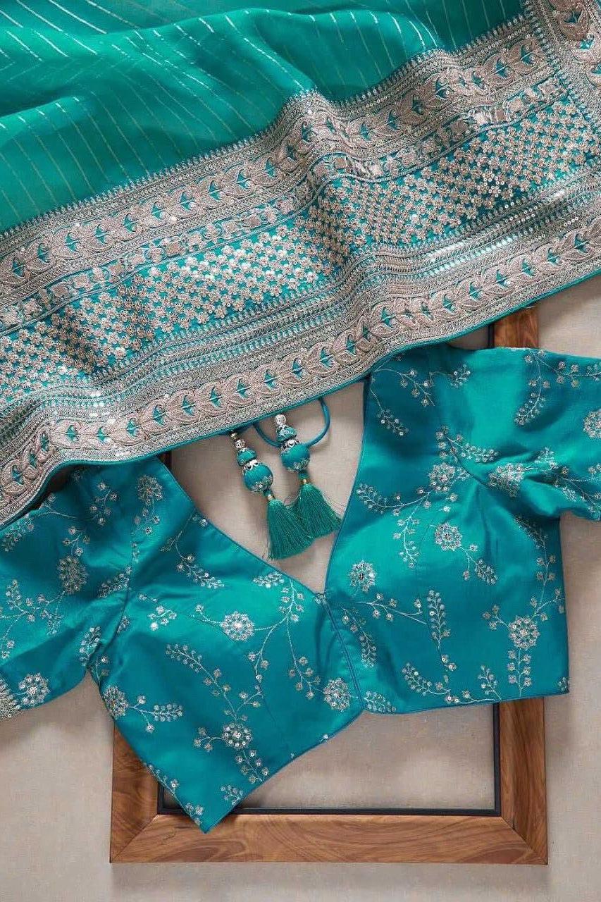 Turquoise ArtSilk Embroidered Saree