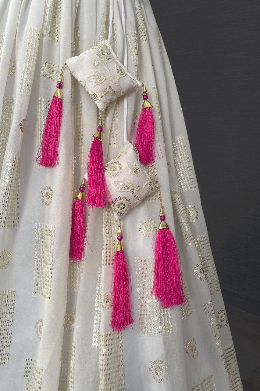 White-Pink Georgette Embroidered Lehnga