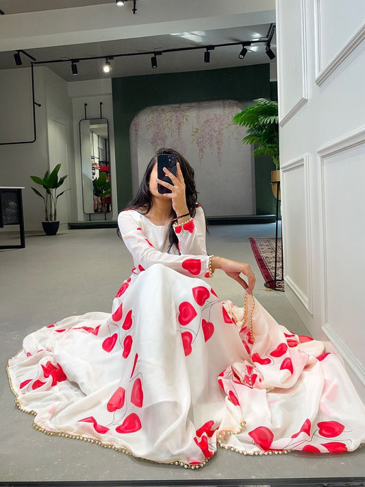White-Pink TabbySilk Printed Gown